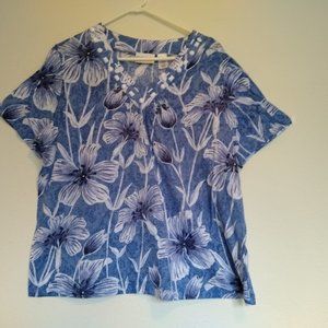 Alfred Dunner Blue & White Size 2X Casual Top